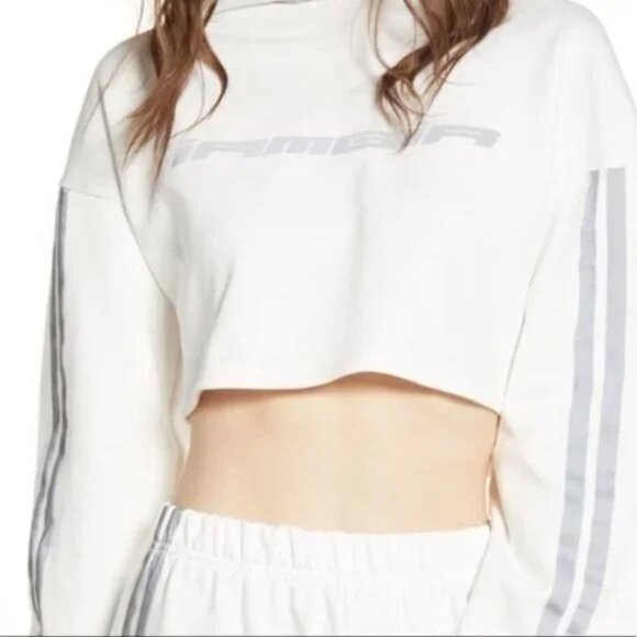 I.AM.GIA. White/Gray Cropped Reflective Stripe Hoodie Size M - Picture 2 of 8